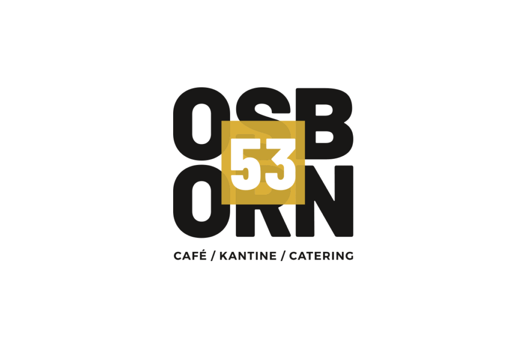 Schwarz-weiss Logo von Osborn53, darunter die Worte Café, Kantine, Catering
