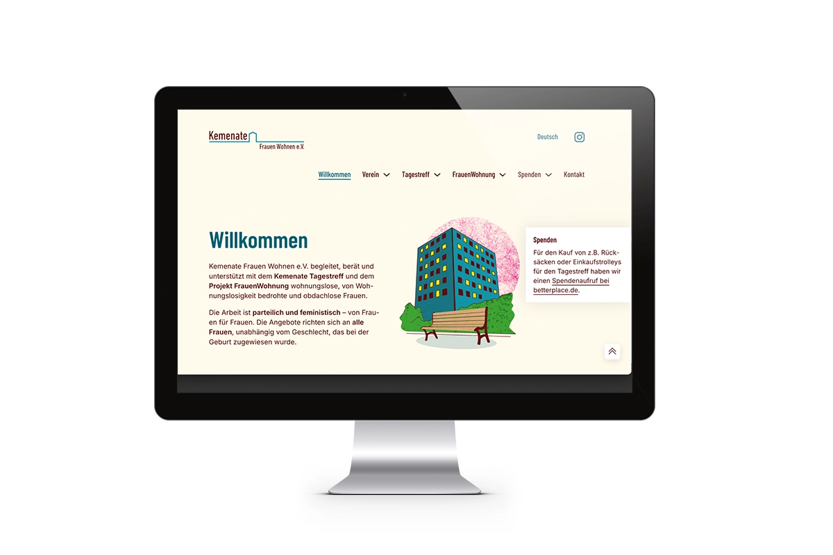 Desktopansicht der Webseite von Kemenate e.V.